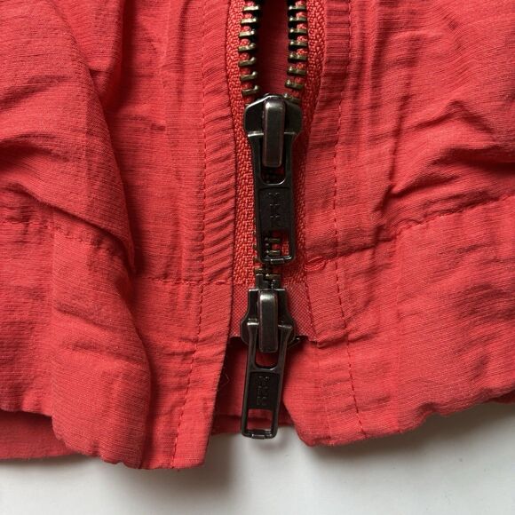 EILEEN FISHER Orange Red Lory Rumpled Cotton Steel Hooded Jacket Small Lagenlook - Picture 7 of 13